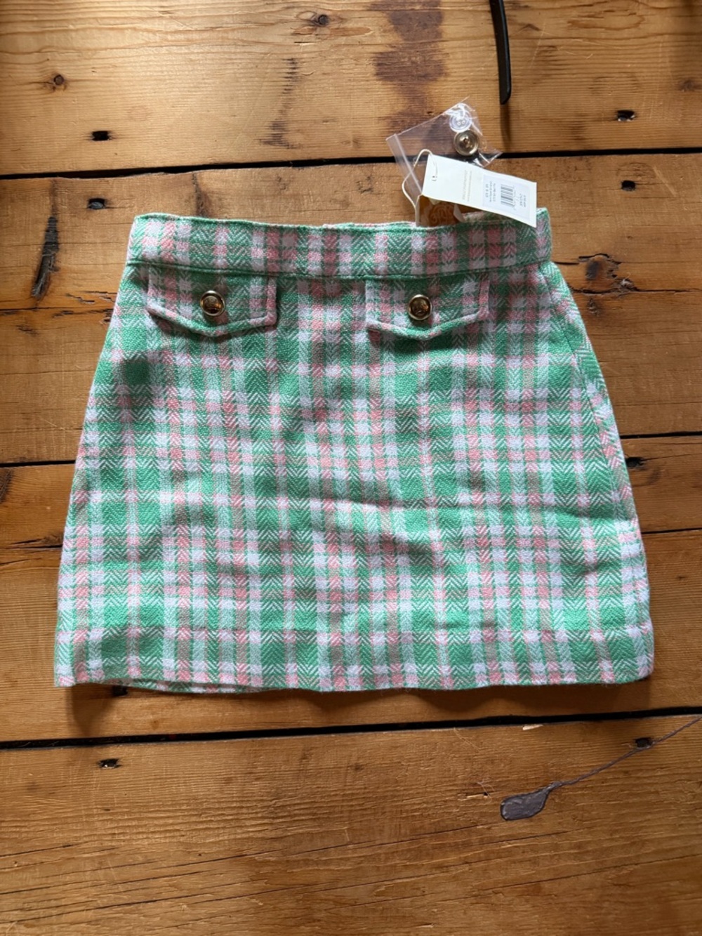 The Beaufort Bonnet Company Pink and Mint Plaid Tweed Mini Skirt NWT